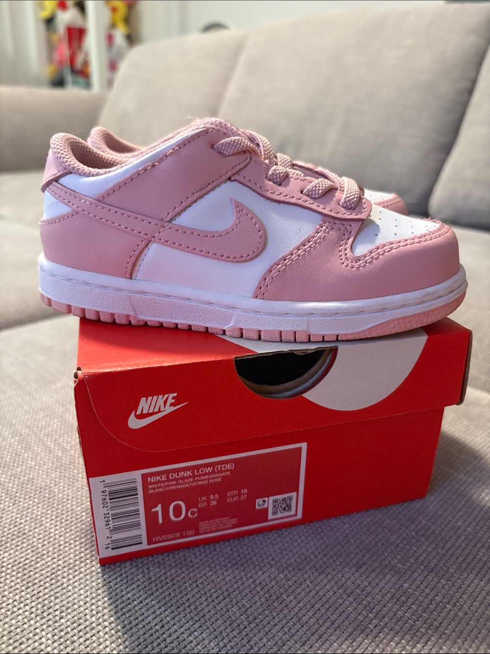 Nike Kids Pink and White Dunk Low Sneakers